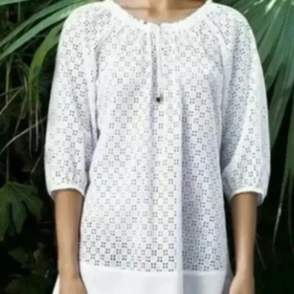 Tory Burch Soraya White Eyelet Tunic Cover Up Drawstring Resort Beach Top - Picture 1 of 11